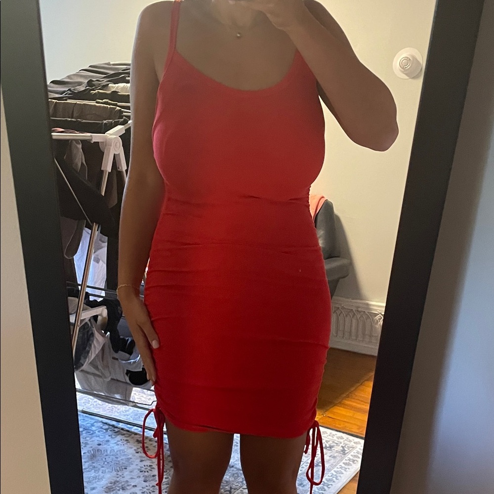 Olivaceuous Ribbed Red Women's Dress
